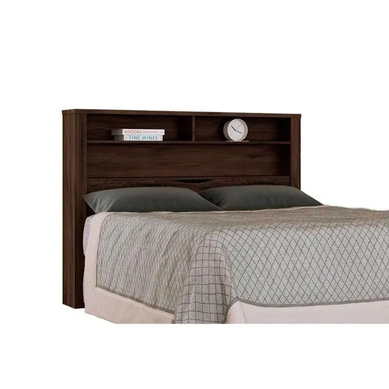 Painel Cama Box Madeirado Jatoba-ebano Casal Invicta c- Nichos Jatoba-ebano - Santos Andirá