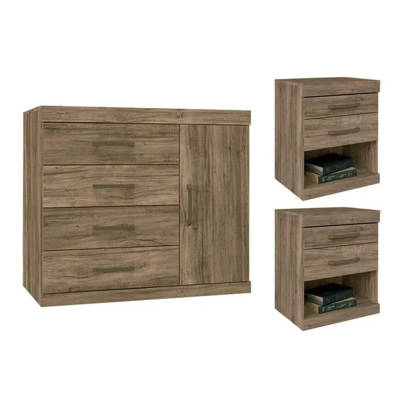 Cômoda Casal 3 Peças (1 Cômoda + 2 Mesas de Cabeceira) QS82 Atacama - Santos Andirá