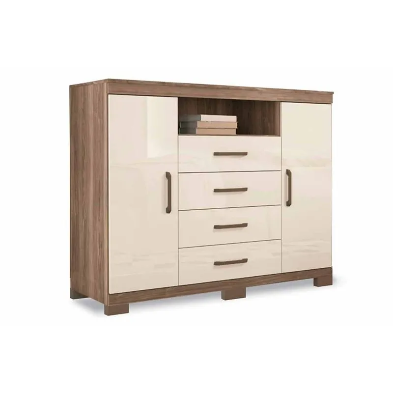 Comoda Solteiro Master 2 Portas 1 Nicho E 4 Gavetas Castanha Off White Santos Andira