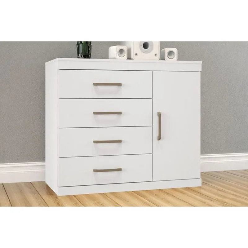 Cômoda Solteiro 1.4 Plus c/ 1 Porta e 4 Gavetas Branco - Santos Andirá