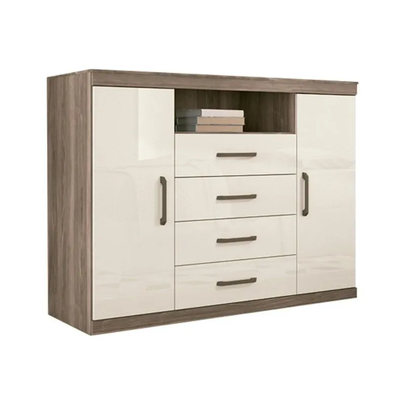 Comoda Solteiro Master 2 Portas 1 Nicho E 4 Gavetas Castanha Off White Santos Andira