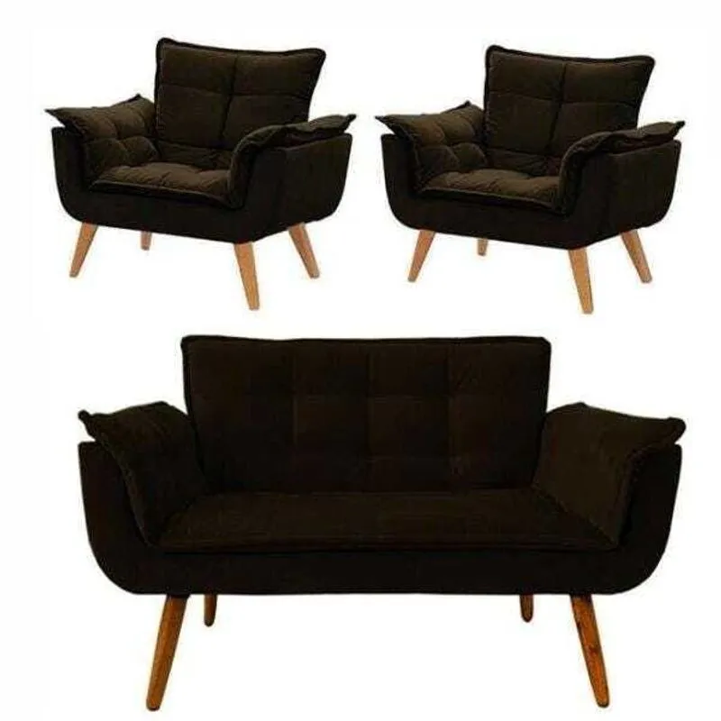 Conjunto Chesterfield Luxo Opala sala/recepão/escritório (1 Namoradeira + 2 Poltronas) suede marrom