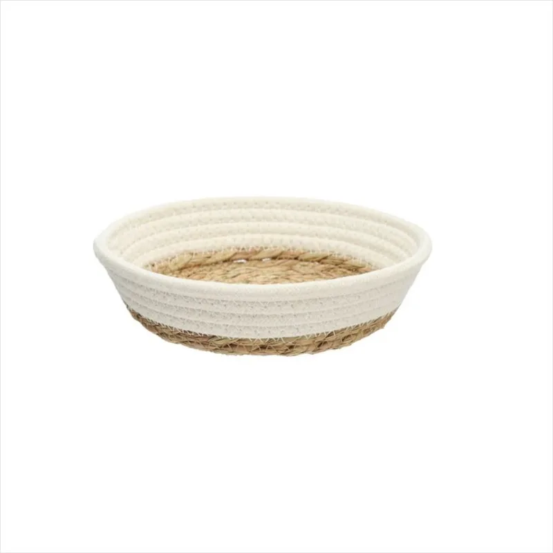Cesto de Tecido com Forro de Palha Branco 20 cm