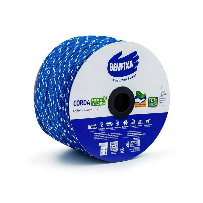 Corda 08mm Poliéster Azul Com Carga De Ruptura 470kgf Bemfixa 157m