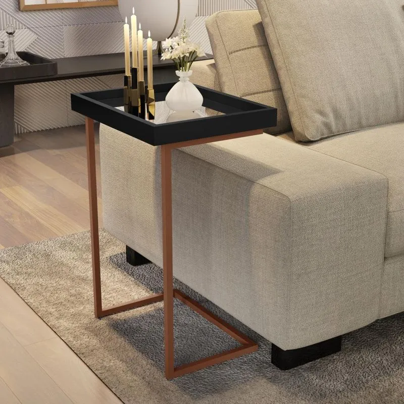Mesa Lateral Apoio Para Sofá Com Espelho jb 4774 - Preto com Bronze - Lojas rpm