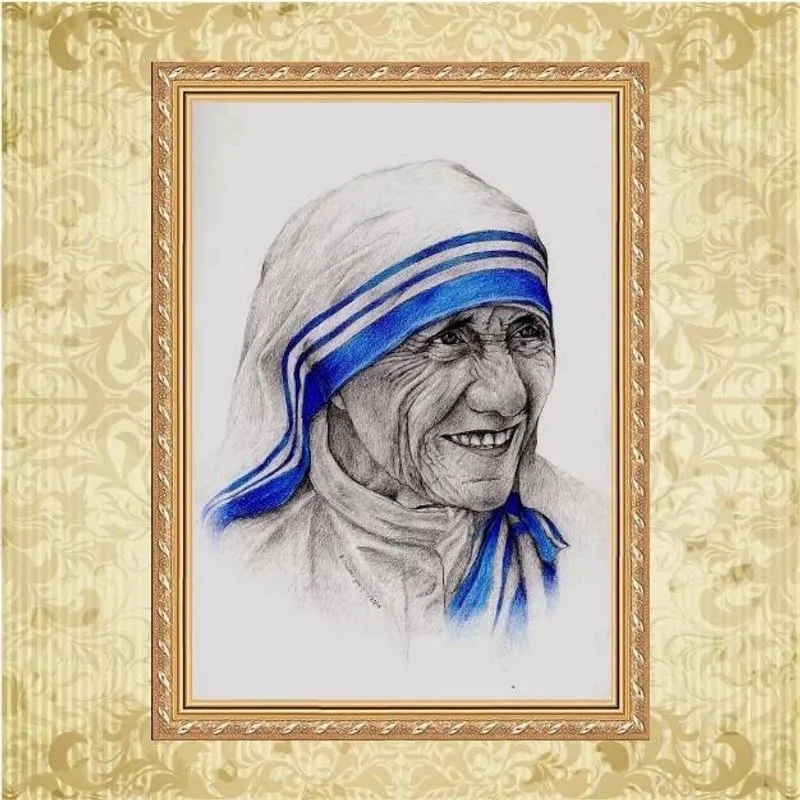 Quadro Moldura Dourada Madre Teresa De Calcutá 45X34Cm