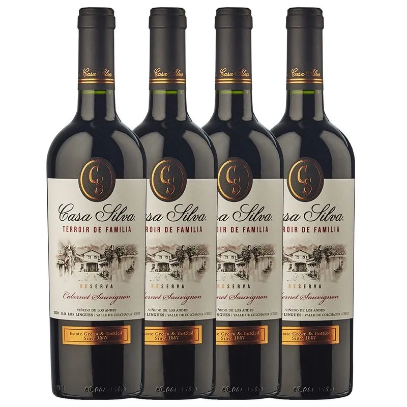 Kit 4 Garrafas Vinho Chileno Casa Silva Terroir De Família Reserva Cabernet Sauvignon 750ml