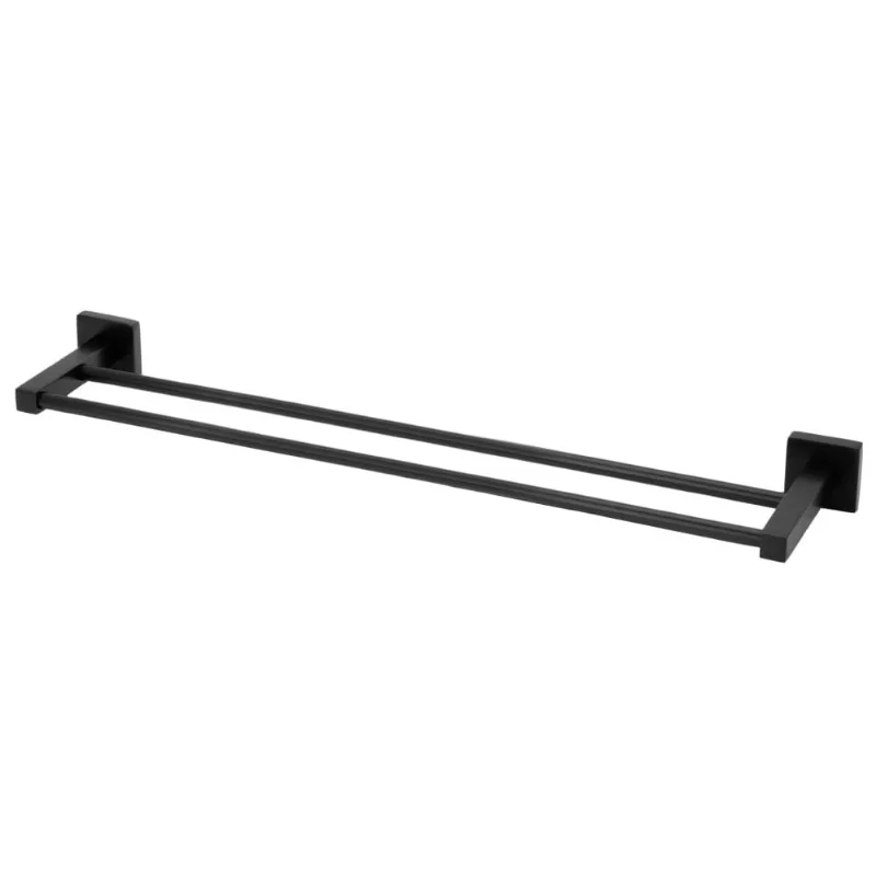 Porta Toalha de Banho Dupla 60cm Quadra Preto Fosco - Perflex
