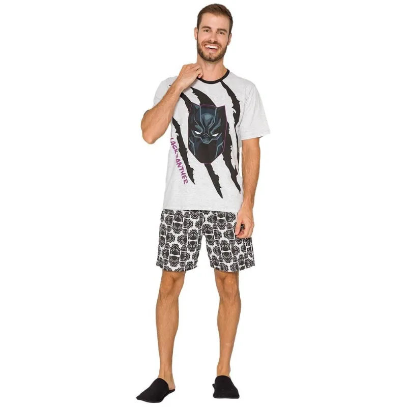 Pijama Curto Evanilda Masculino Pantera Negra M / Preto