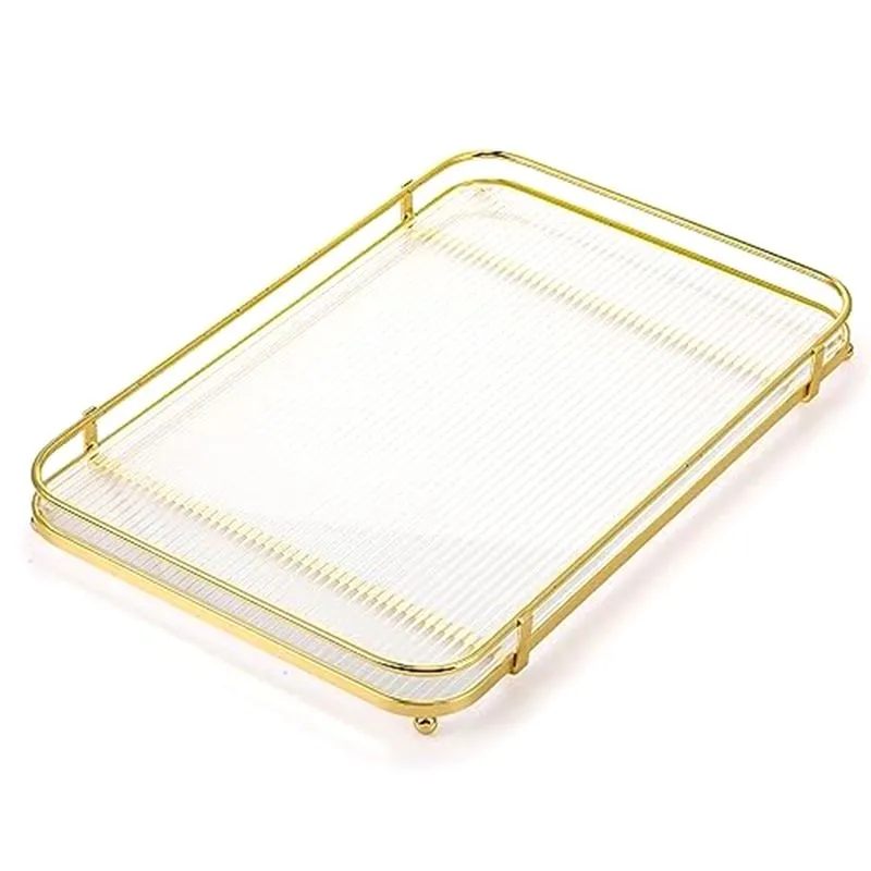 Bandeja De Decoração De Acrílico Suporte De Perfume De Metal Ornamentado Para Maquiagem Ou