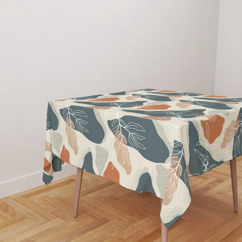 Toalha De Mesa Quadrada Tecido Oxford Ramos Cores Formas Orgânicas TL196 -140x140cm