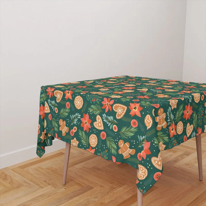 Toalha De Mesa Quadrada Tecido Oxford Ramos, Flores e Biscoitos TL185 -140x140cm