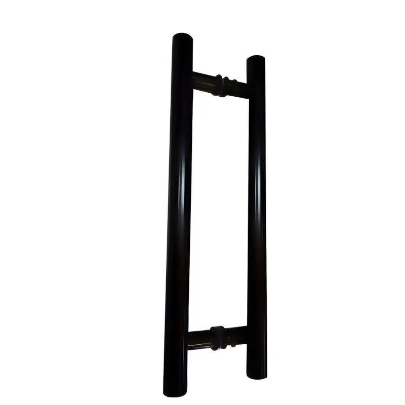 Puxador De Porta Andrade 7001 Alumínio Reto Redondo Preto Texturizado 40cm