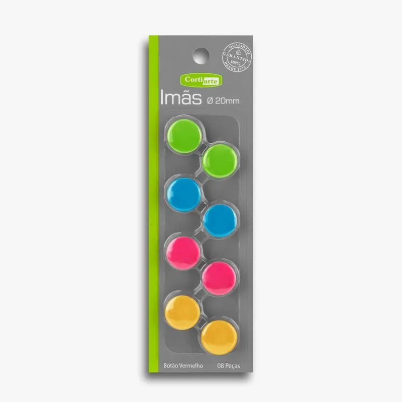 Imã Botão Colorido 20mm 8 Peças - Cortiarte