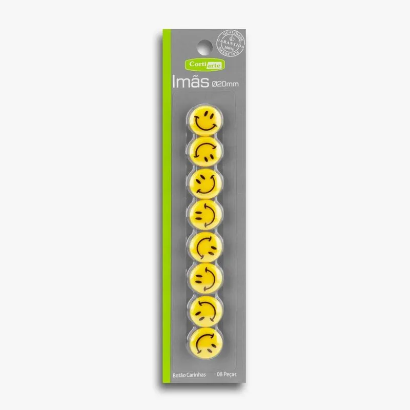 Imã Botão Carinhas Emojis 20mm 8 Peças - Cortiarte