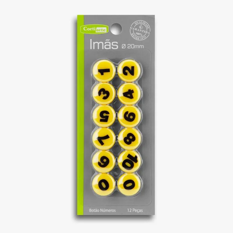 Imã Botão Números 20mm 12 Peças - Cortiarte