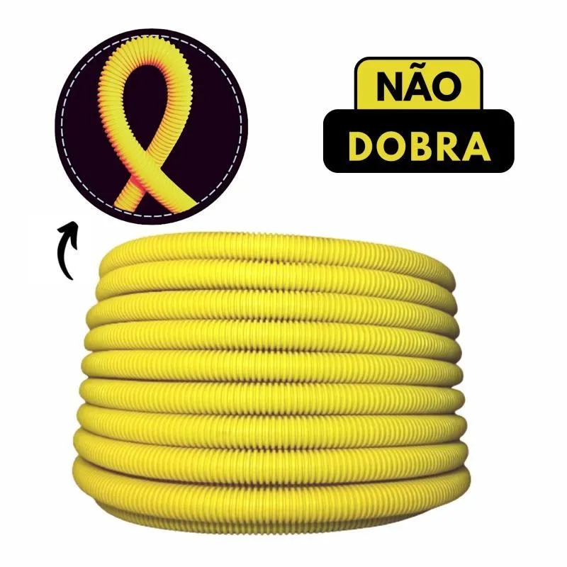 Conduíte Corrugado 1 Polegada Que Não Amassa Amarelo 50m