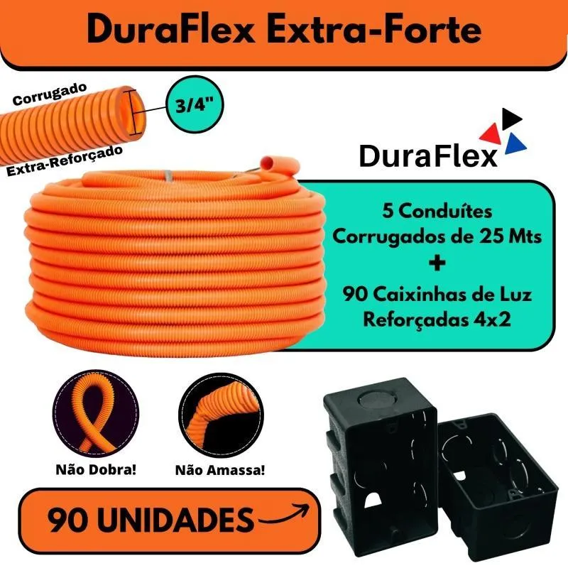 Kit 5 Conduítes 3/4 25mts Laranja + 90 Caixas 4x2 Pretas
