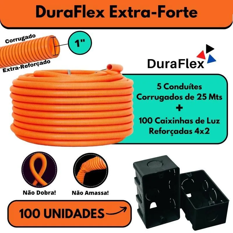 Kit 5 Conduítes 1 25mts Laranja + 100 Caixas 4x2 Pretas