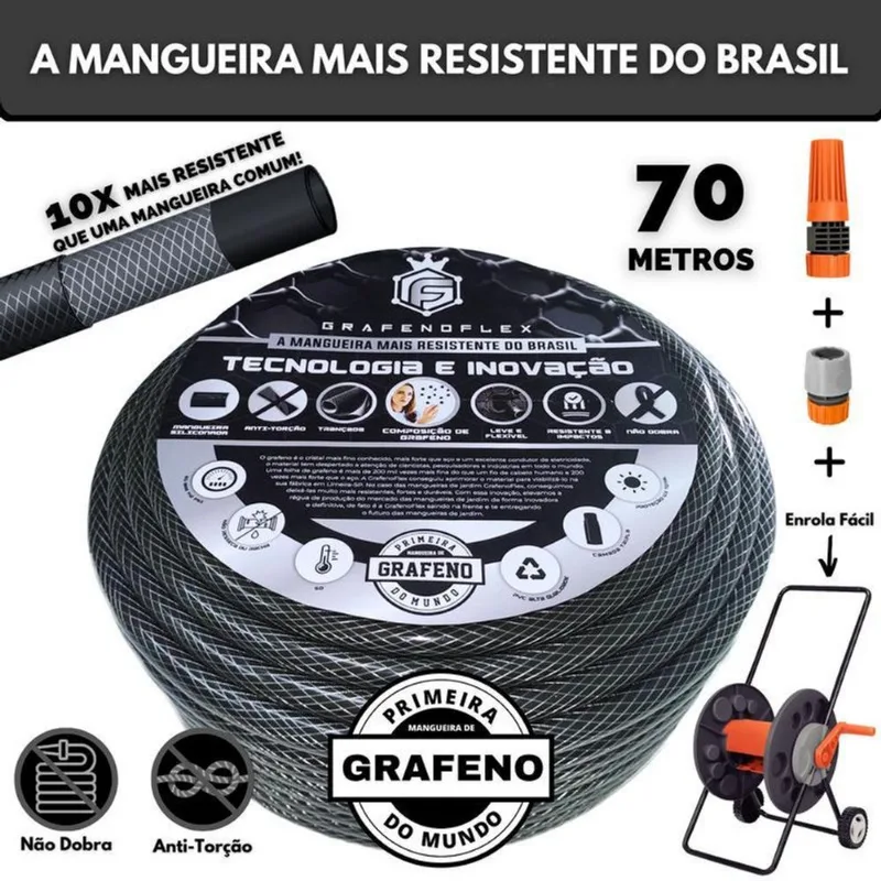 Mangueira Para Jardim Com Carrinho Enrolador 70 M - Gf