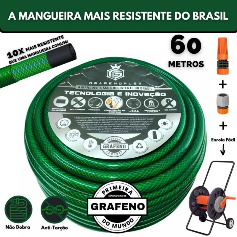 Mangueira Para Jardim 60 M. Com Carrinho Enrolador - Gf.