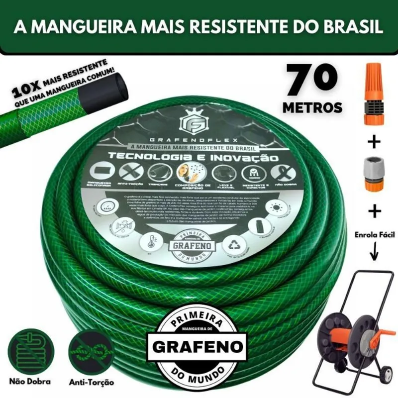 Mangueira Para Jardim 70 Metros Com Carrinho Enrolador - Gf.