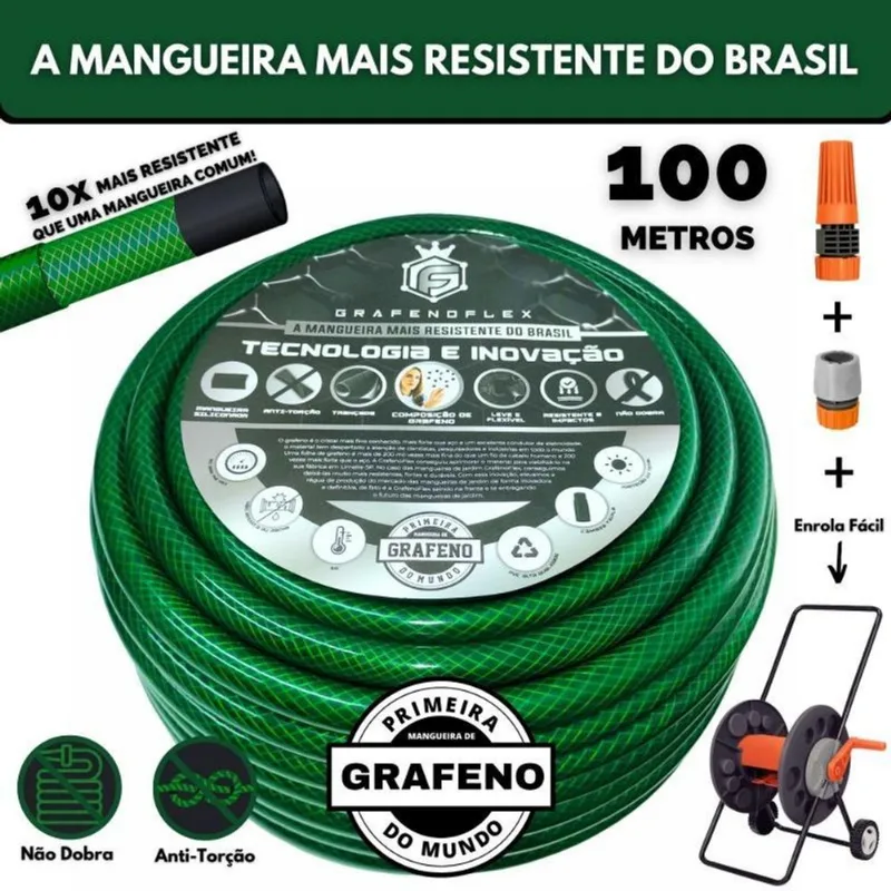 Mangueira Para Jardim 100m. Com Carrinho Enrolador - Gf.