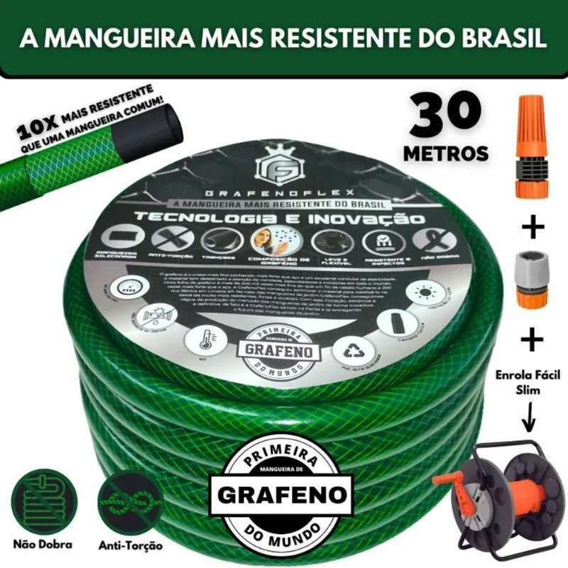 Mangueira Para Quintal 30 Mts Com Enrolador Fixo - Gf.