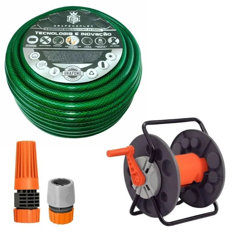 Mangueira Para Quintal 30 Mts Com Enrolador Fixo - Gf.