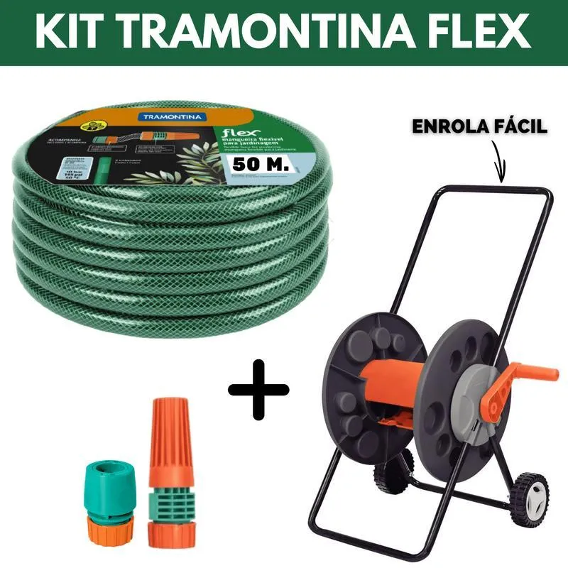 Combo Mangueira Tramontina 50 Metros + Carrinho Enrolador