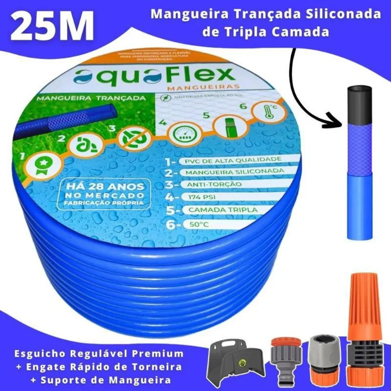 Mangueira Aquaflex Azul 25m - pvc Tripla Camada