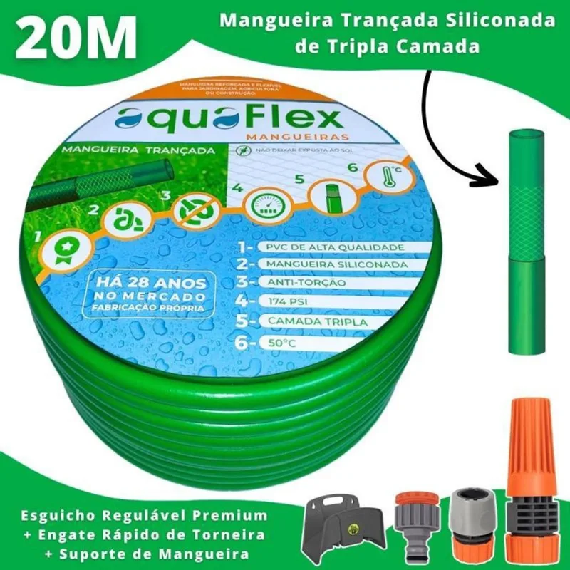Mangueira AquaFlex Verde 20m - Tripla Camada pvc