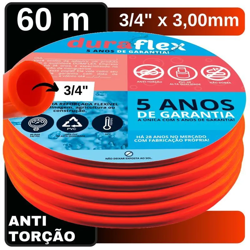 Mangueira Ultra Resistente 60mts 3/4 X 3mm Laranja