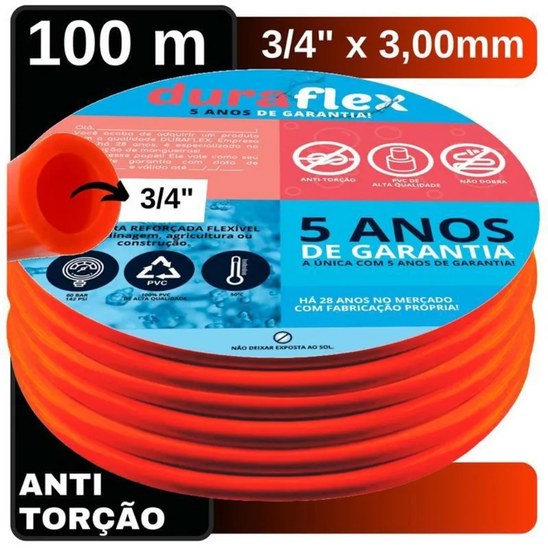 Mangueira Ultra Resistente 100Metros 3/4 X 3Mm Laranja