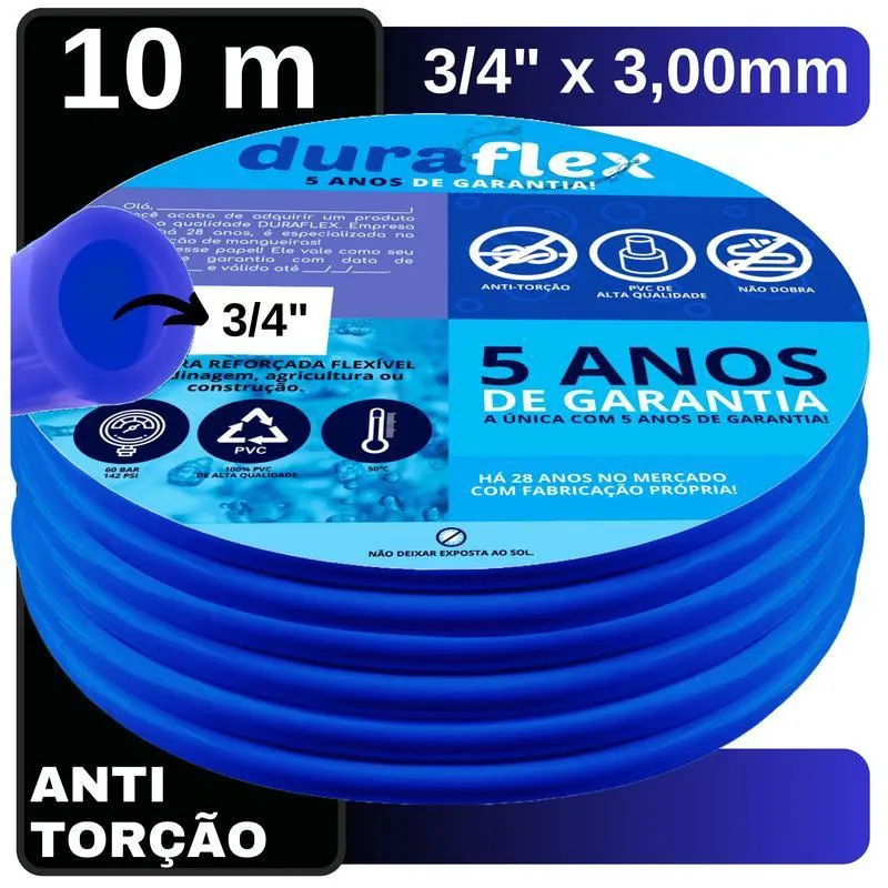 Mangueira De Poço Resistente 10 Mts 3/4 X 3Mm Azul