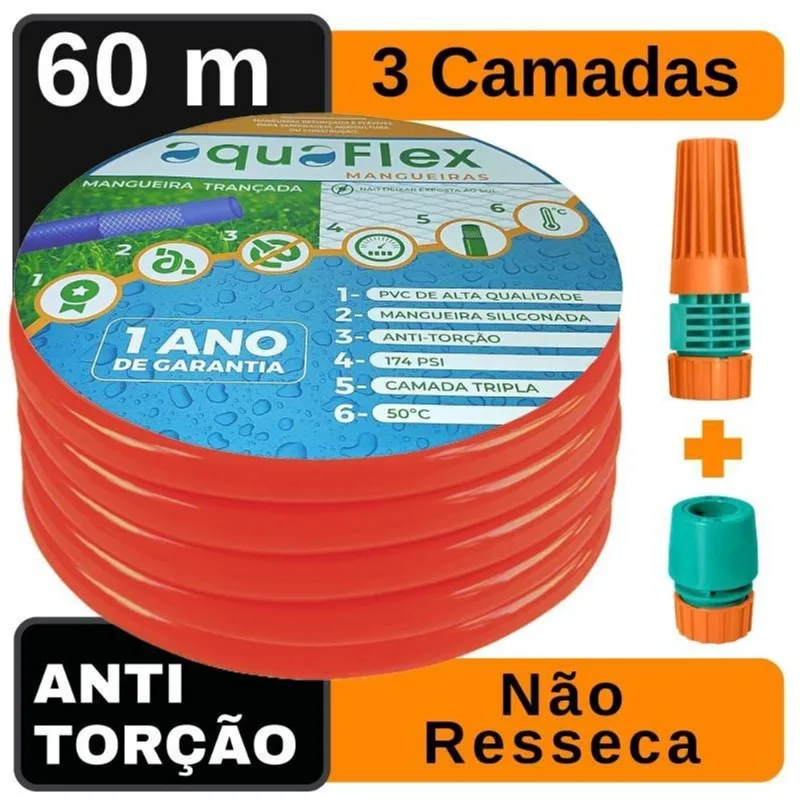 Mangueira De Jardim Aquaflex Tripla Camada 60 Mt