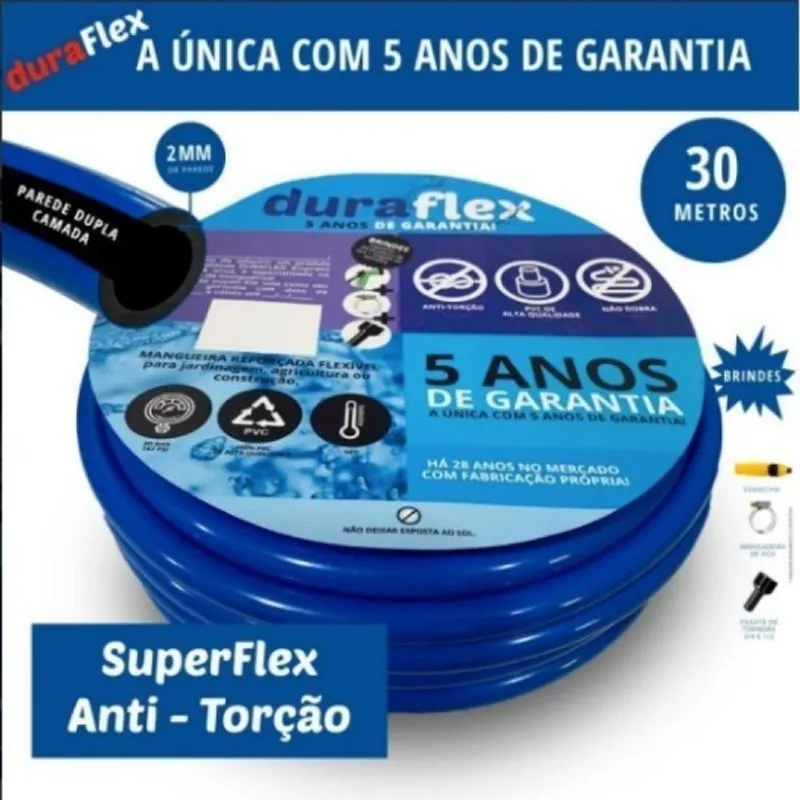 Mangueira Duraflex 1/2 X 2,00mm - Resistente - 30m - Azul
