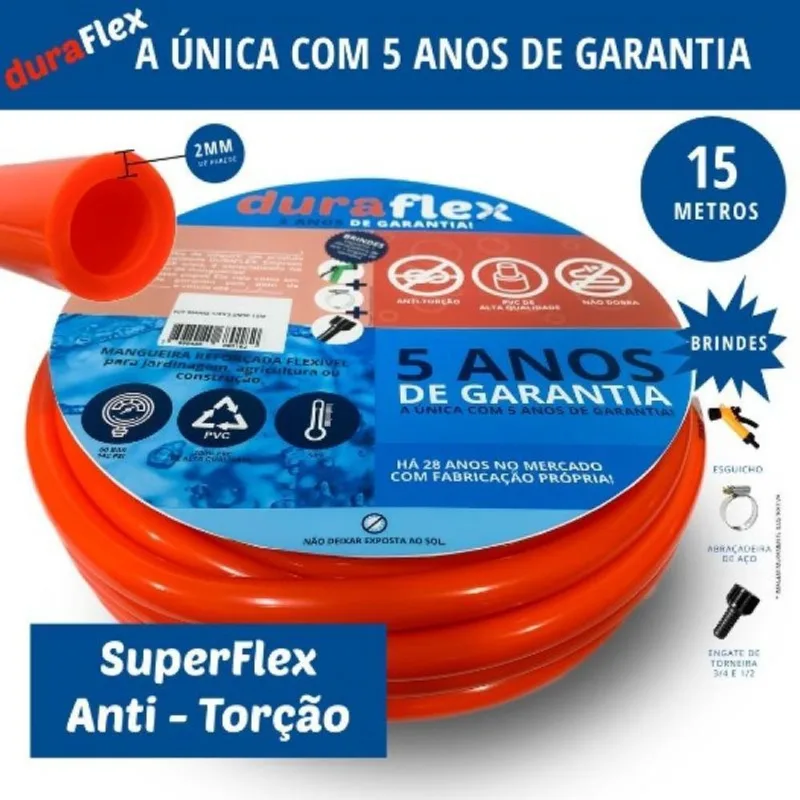 Mangueira Duraflex Laranja 1/2 X 2,00 Mm - Resistente 15m