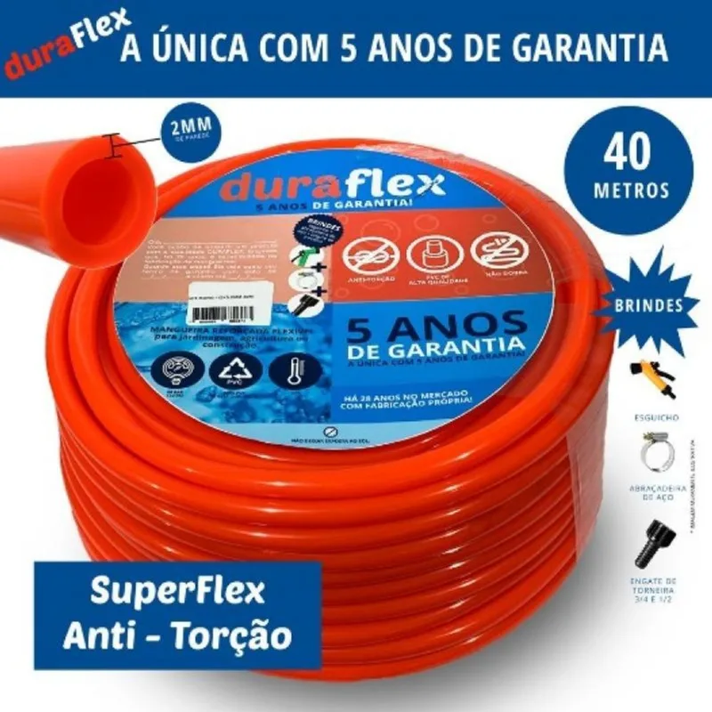 Mangueira Duraflex Laranja 1/2 X 2,00mm 40m - Resistente