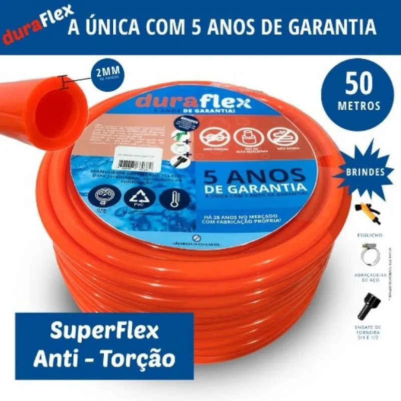 Mangueira Duraflex Laranja - Resistente 1/2 X 2,00 Mm