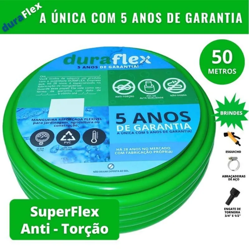Mangueira Duraflex Verde 1/2 X 2,00 Mm - Resistente - 50m