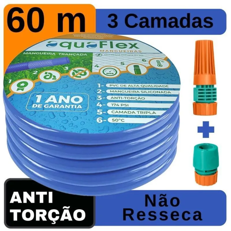 Mangueira De Quintal Trançada Antitorção 60 M Aquaflex