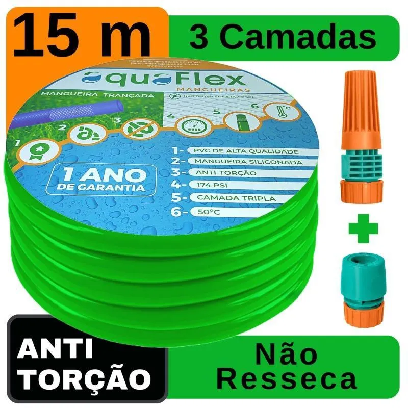 Mangueira Jardim Trançada Antitorção Aquaflex 15 Mts