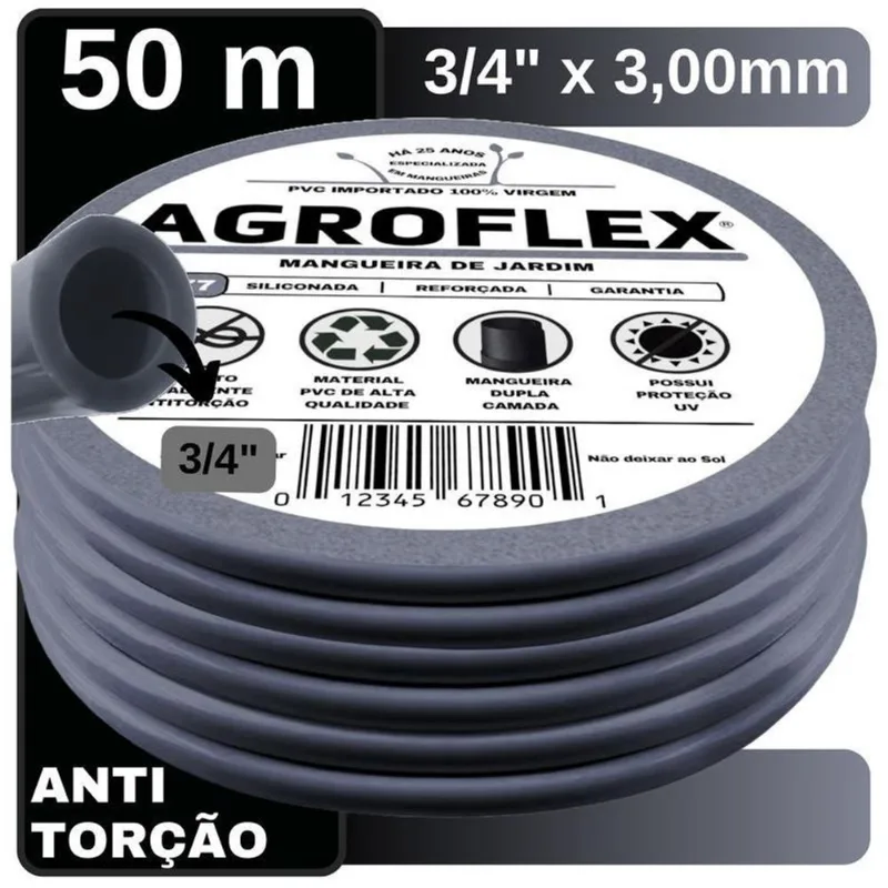 Mangueira Para Quintal Resistente 50 Metro 3/4 X 3Mm Cinza