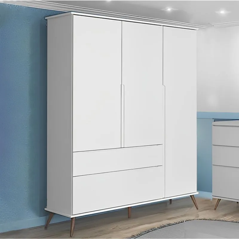 Roupeiro Melinda Branco 3 Portas e 2 Gavetas para Quarto de Bebê - Phoenix Baby