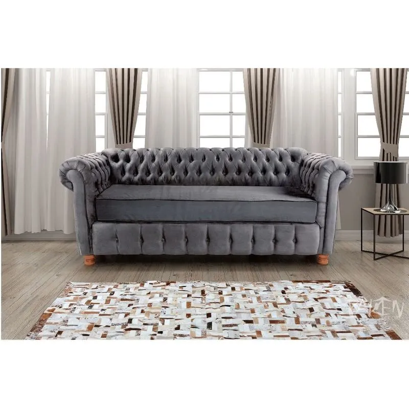 Sofá Chesterfield Bourbon Suede 2 Lugares Novo Encanto Cinza Almofada Fixa