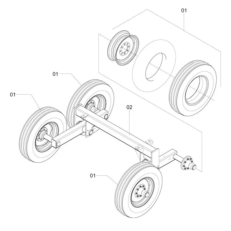 EIXO TANDEM NR. 9 - COMPL. PNEU 7.5 X 16 92841 (CONJUNTO COMPLETO)