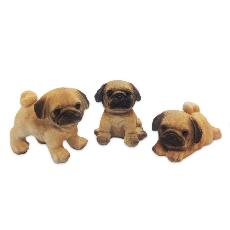 Enfeite Trio De Cachorros Pug Detalhados Em Resina 7 Cm