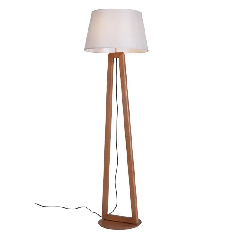 Luminária de Chão Join 170cm Madeira Castanho Cúpula Algodão Cru Madelustre