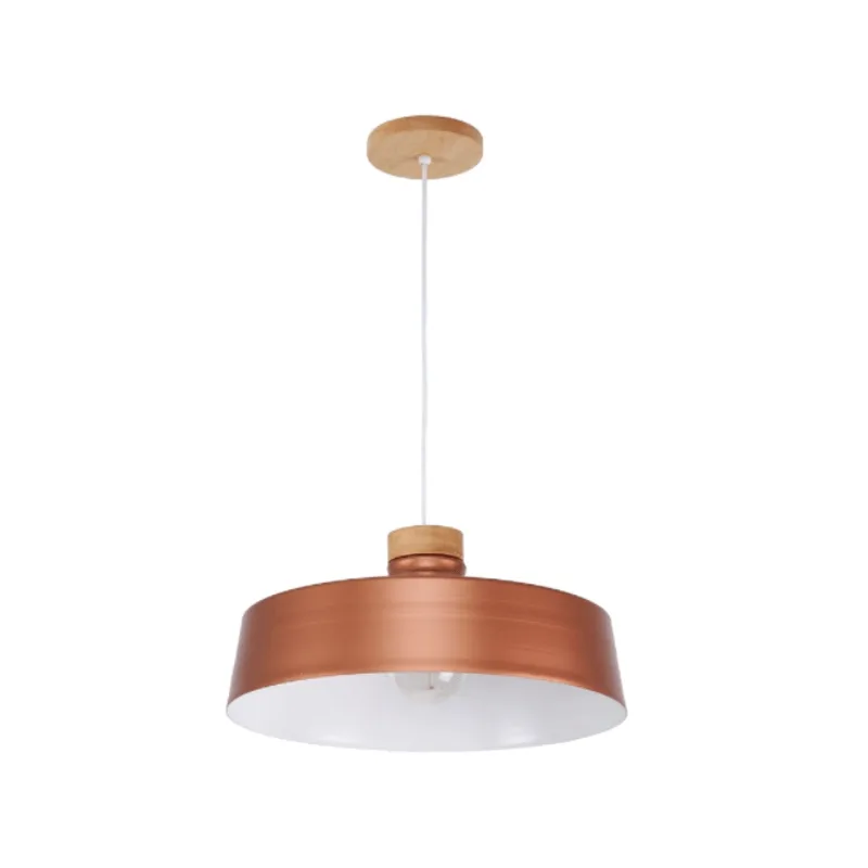 Pendente Industrial Em Metal E Madeira Vibrance 45.5cm Cobre Madelustre